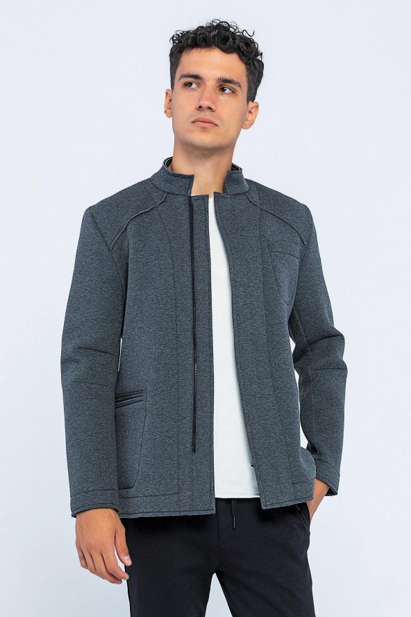 CEKMON Erkek Regular Fit Fermuarlı Cepli Blazer Rahat Spor Ceket