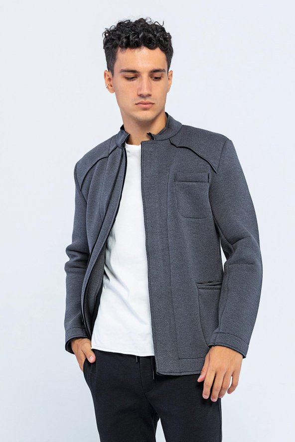 CEKMON Erkek Regular Fit Fermuarlı Cepli Blazer Rahat Spor Ceket - 8