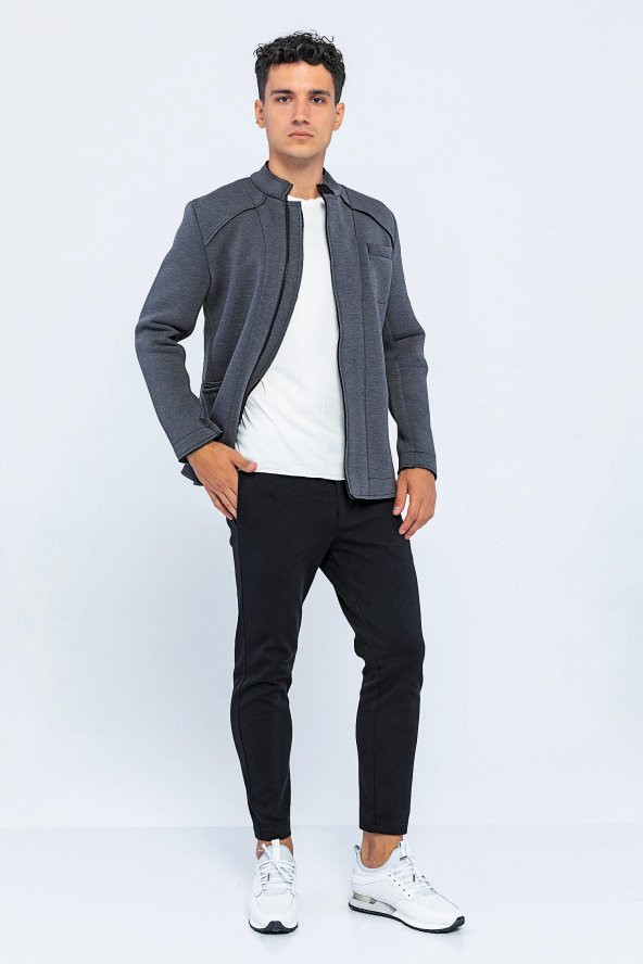 CEKMON Erkek Regular Fit Fermuarlı Cepli Blazer Rahat Spor Ceket - 10