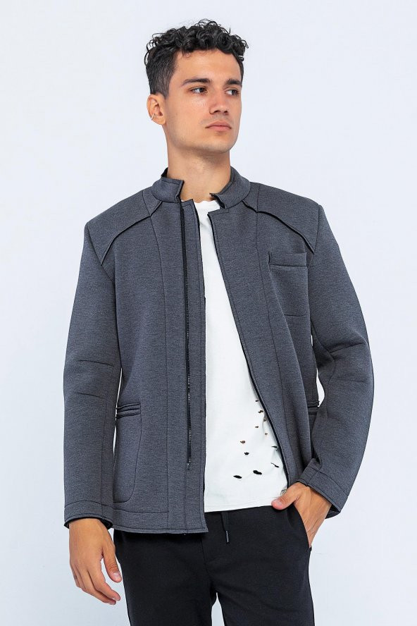 CEKMON Erkek Regular Fit Fermuarlı Cepli Blazer Rahat Spor Ceket - 11