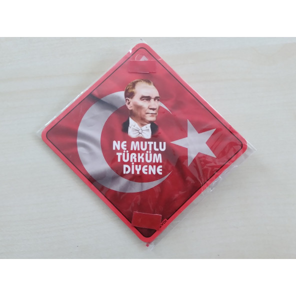 CAM İÇİ SARI DEKOR PLAKA KARE NE MUTLU TÜRKÜM DİYENE - AY YILDIZ (11x11cm) YAPIŞTIRMALI (Dekor Levha) SARI PLAKA ürün görseli