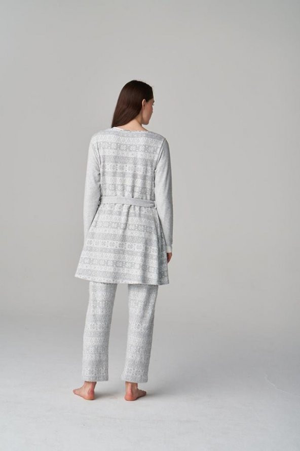 Feyza Pijama 4657 Gri  3Lü Hamile Lohusa Pijama Sabahlık Tk - 4