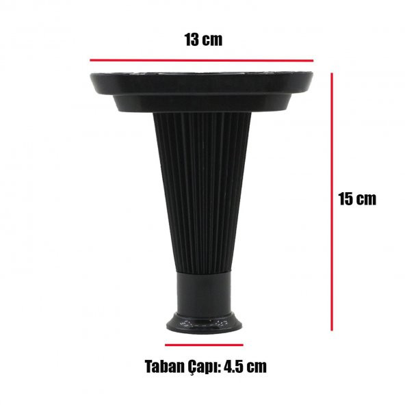 (4 ADET) Mobilya Kanepe Ünite Koltuk Ayağı 15 cm Siyah Baza Ayak - 4