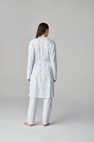 Feyza Pijama 4677 Mavi Mari 3Lü Hamile Lohusa Pijama Sabahlık Tk - 3