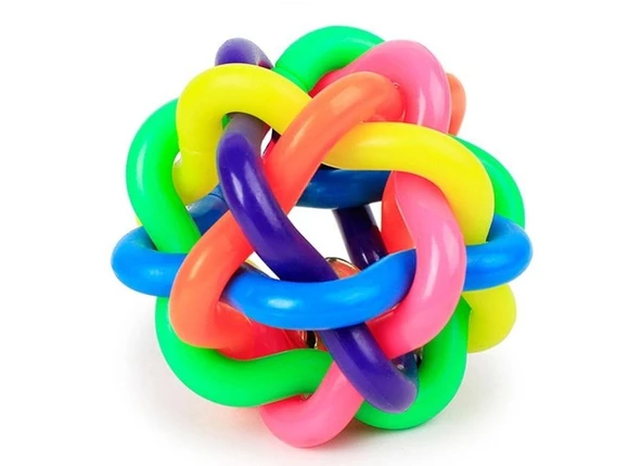 Renkli Zilli Örgü Kedi Köpek Oyun Topu 8 Cm ürün görseli