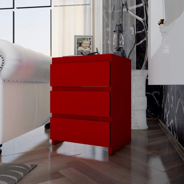 Emre ÜÇ Çekmeceli Modern Komodin - Kırmızı k1 ürün görseli