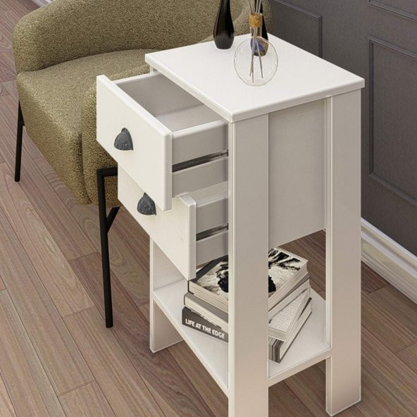 Ünüvar Konsept Retro Komodin Beyaz Antrasit Kulp - Resim 3