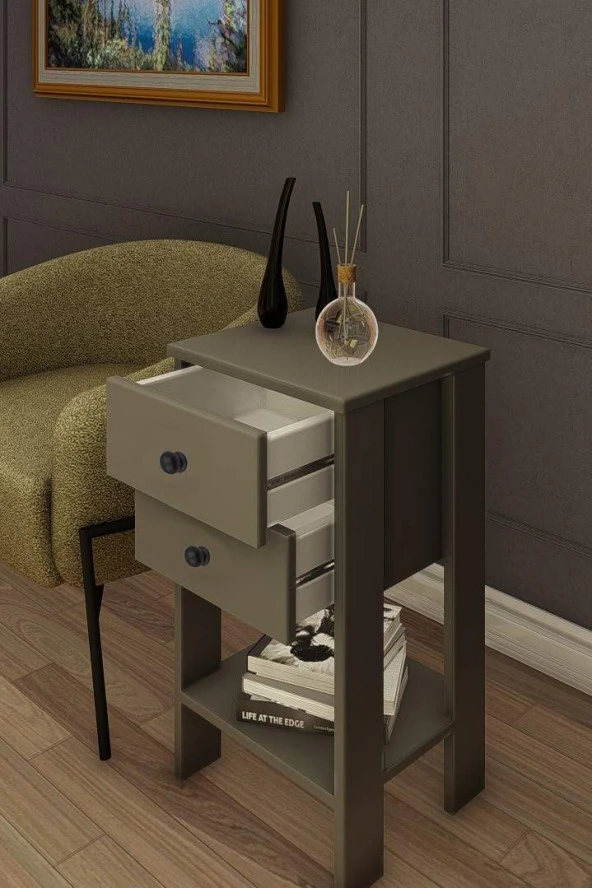 Retro Komodin Antrasit - Nokta Kulp - Resim 2