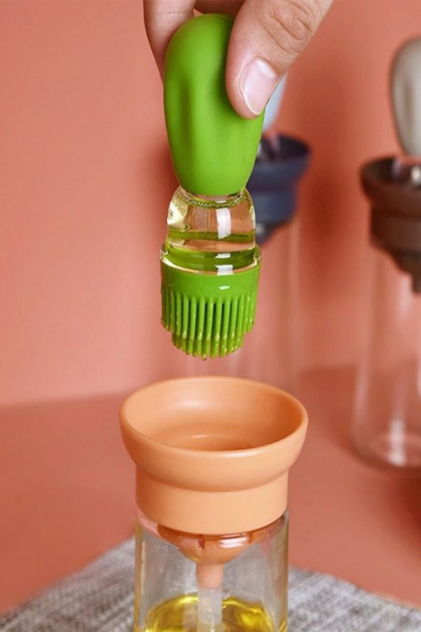 2 Adet Yağdanlık Kendinden Fırçalı Ve Kapaklı Cam 180 Ml Yağlık Sosluk Sirkelik Şişesi - 2