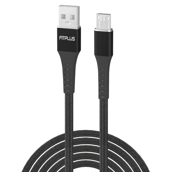 FitPlus Strong ST-111 Micro USB Data/Şarj Kablosu 3A 1mt Örgü - Siyah