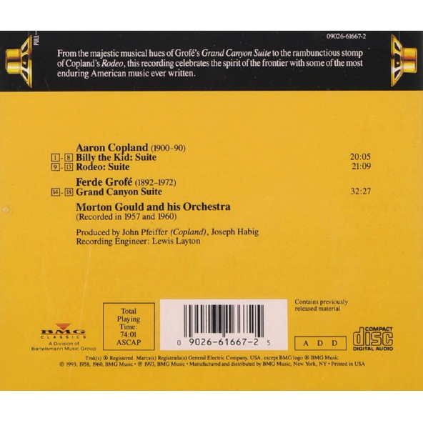 COPLAND - BILLY THE KID RODEO / GROFE GRAND CANYON SUITE (MORTON GOULD AND HIS ORCHESTRA ) (CD) (1993) - 2