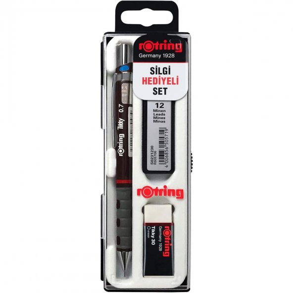 Rotring Tikky 0.7 Min Okul Seti Rotring Silgi Hediyeli Kalem Seti Rotring Sınav Seti Bordo