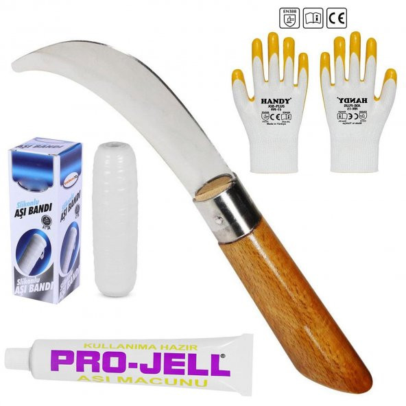 Aşı Bıçağı Eğri Uçlu Bağ Bıçağı + Aşı Bandı + Aşı Macunu +Eldiven