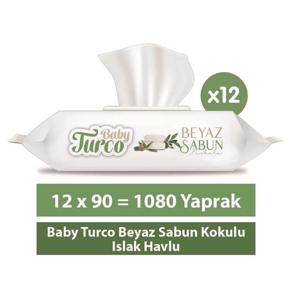 Baby Turco Beyaz Sabun Kokulu 90 Yaprak 12'li Paket Islak Mendil