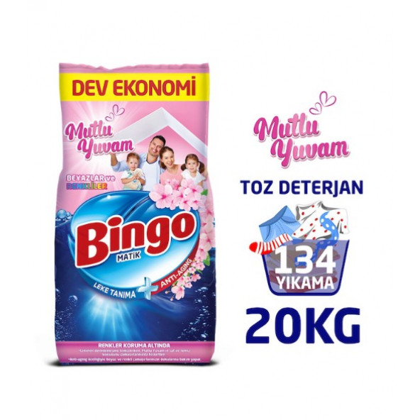 Bingo Matik 10 Kg 2'li Paket Mutlu Yuvam Renkliler ve Beyazlar Toz Çamaşır Deterjanı