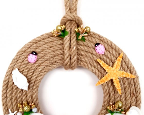 Deniz Kabuklu Deniz Yıldızlı Pembe Uğur Böcekli Halat İpli Kapı Ve Duvar Süsü - Resim 2