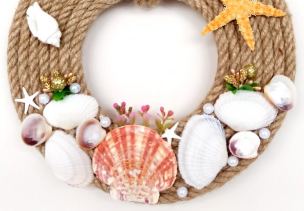 Deniz Kabuklu Deniz Yıldızlı Pembe Uğur Böcekli Halat İpli Kapı Ve Duvar Süsü - Resim 3