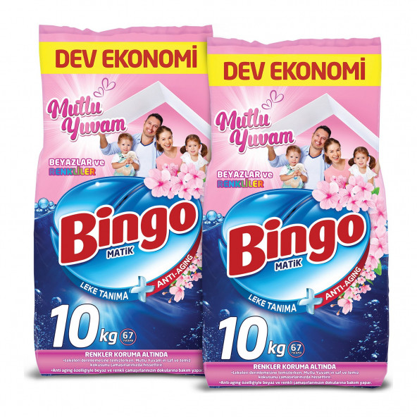 Bingo Matik 10 X 2   20 KG Mutlu Yuvam Renkliler ve Beyazlar Toz Çamaşır Deterjanı 2li
