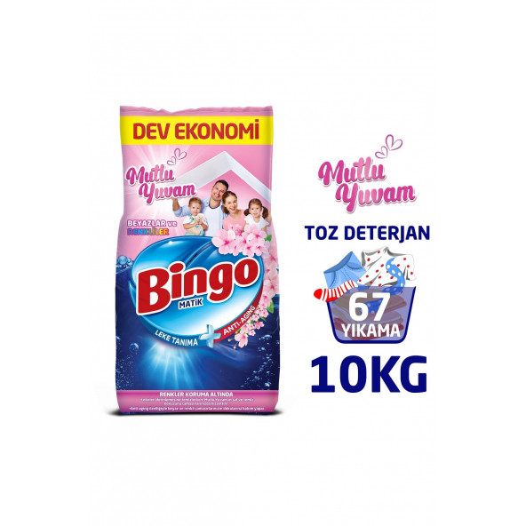 Bingo Matik 10 kg Mutlu Yuvam Renkliler ve Beyazlar Toz Çamaşır Deterjanı Ekonomi Paketi