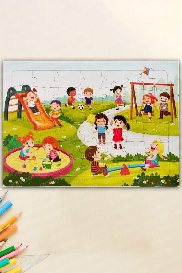 42 Parça Çocuk Eğitici Yapboz Çocuk Puzzle | Çocuk Puzzle Parktaki Çocuklar Büyük Boy PB-09