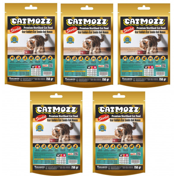 CatMozz Starlet Sterilised Tavuklu Seçici Özel Kısır Kedi Maması 750 Gr Kilitli Paket x 5 Adet