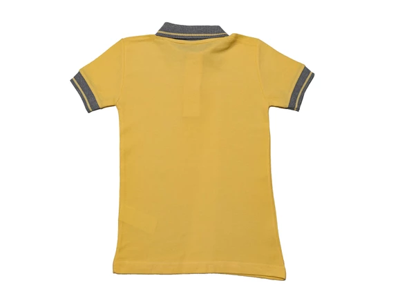 Kısa Kollu Polo Yaka Okul Tişört 5-17 Yaş Lakos Çizgili -Sarı - 3
