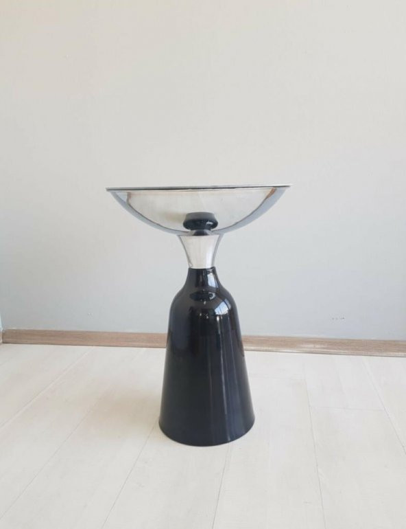 Olympos Dekoratif Parlak Siyah Model Krom Sehpa 50 ve 55 cm - 4