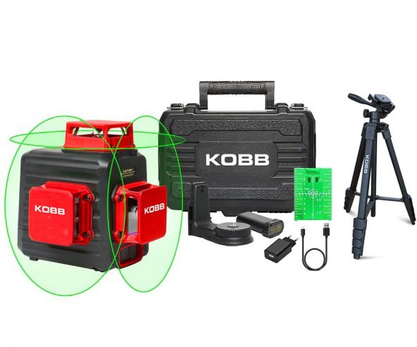 KOBB KBL34GTP 40 Metre Profesyonel Li-ion Şarjlı 3X360⁰ Otomatik Hizalamalı Yeşil Çapraz Çizgi Lazer Distomat + Tripod - 2