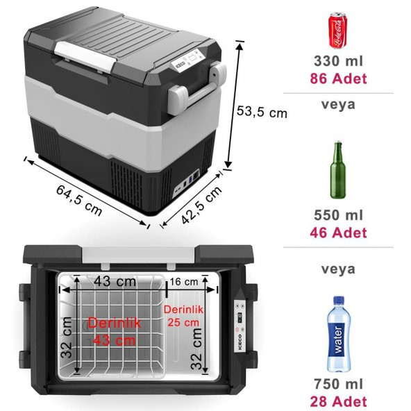 ICECO YCD60S 12/24Volt 56 Litre Outdoor Kompresörlü Oto Buzdolabı - 2