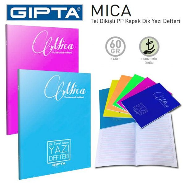 Gıpta Mica A4 40 Yaprak Plastik Kapak Dikişli Dik Temel Güzel Yazı Defteri 3 Adet - 3