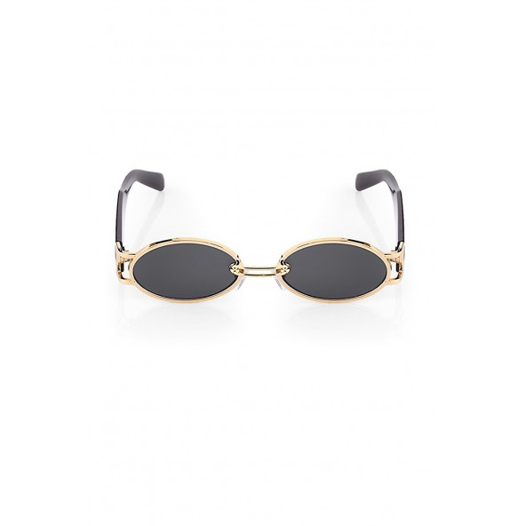 Modalucci Vintage Oval Kadın Güneş Gözlüğü Gold Siyah OVL - Resim 3