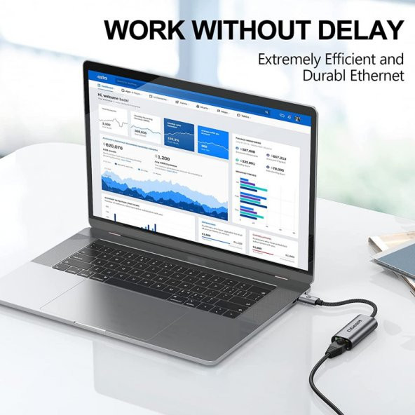 Qgeem USB Type-C to RJ45 Gigabit Ethernet Dönüştürücü Çoklayıcı Adaptör - 5
