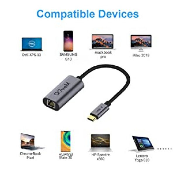 Qgeem USB Type-C to RJ45 Gigabit Ethernet Dönüştürücü Çoklayıcı Adaptör - 9