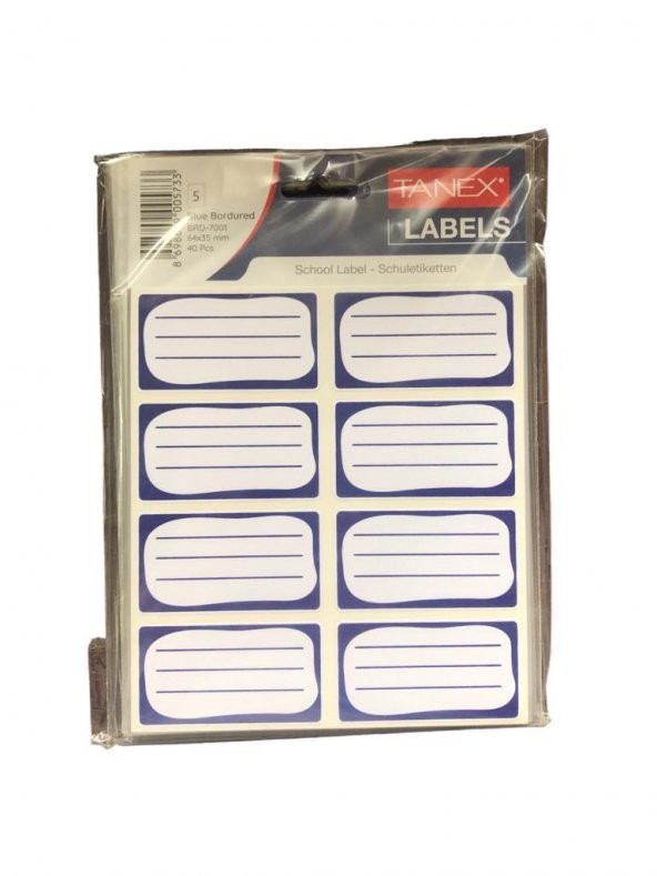 Tanex okul etiketi mavi bordürlü – (64*35 mm 40 adet)