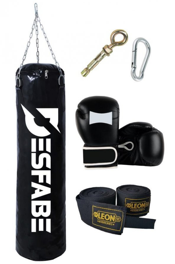 Desfabe Boxing Star 70x25 Cm Zincirli Boks Kum Torbası Siyah +Askı Aparatı+Boks Eldiveni+El Sargı Bandajı
