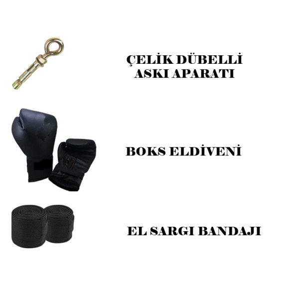 Desfabe Boxing Star 70x25 Cm Zincirli Boks Kum Torbası Siyah +Askı Aparatı+Boks Eldiveni+El Sargı Bandajı - 2