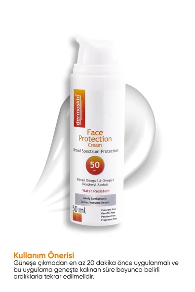 DERMOSKIN Face Protection SPF 50+  Güneş Koruyucu Krem 50ml 8697796000158 - 3