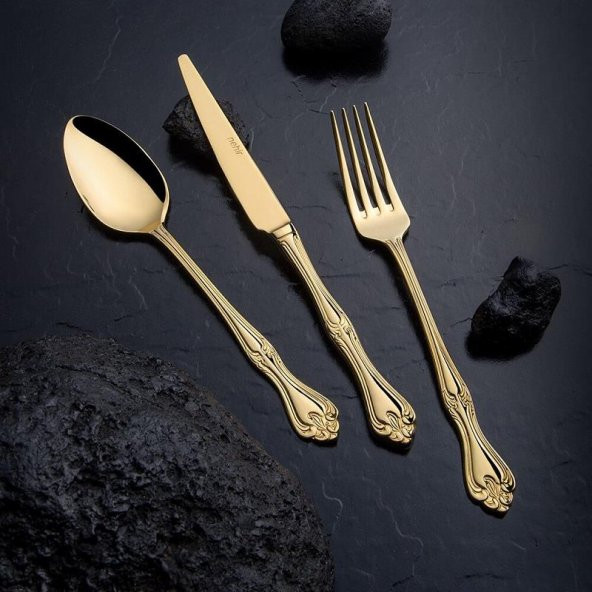 Nehir Lalezar Titanyum Gold Full Altın Parlak 89 Parça Kutulu Çatal Bıçak Set