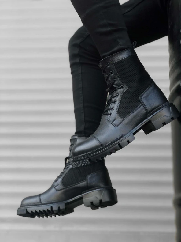 BA0183 İçi Dışı Hakiki Deri Siyah Erkek Postal Bot - 2