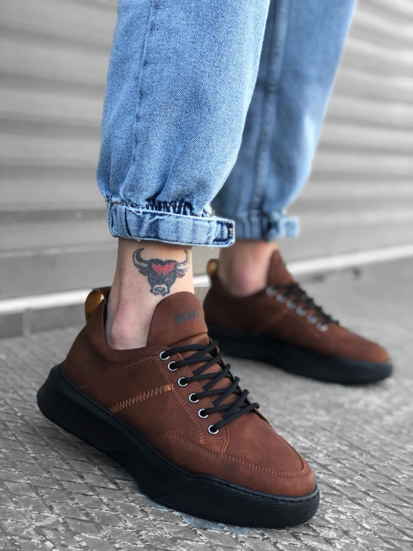 BA0163 Bağcıklı Erkek Yüksek Taban Taba Spor Ayakkabı - Resim 3