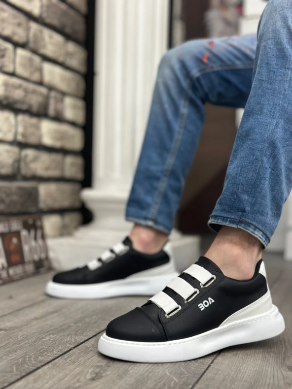 BA0329 3 Bant Siyah Beyaz Detaylı Kalın Taban Casual Erkek Ayakkabı - 2