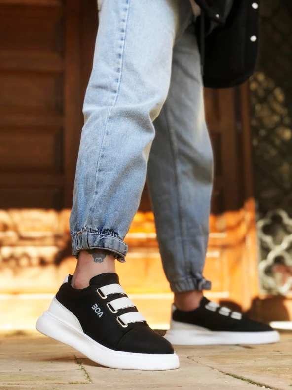 BA0329 3 Bant Siyah Beyaz Detaylı Kalın Taban Casual Erkek Ayakkabı - 5