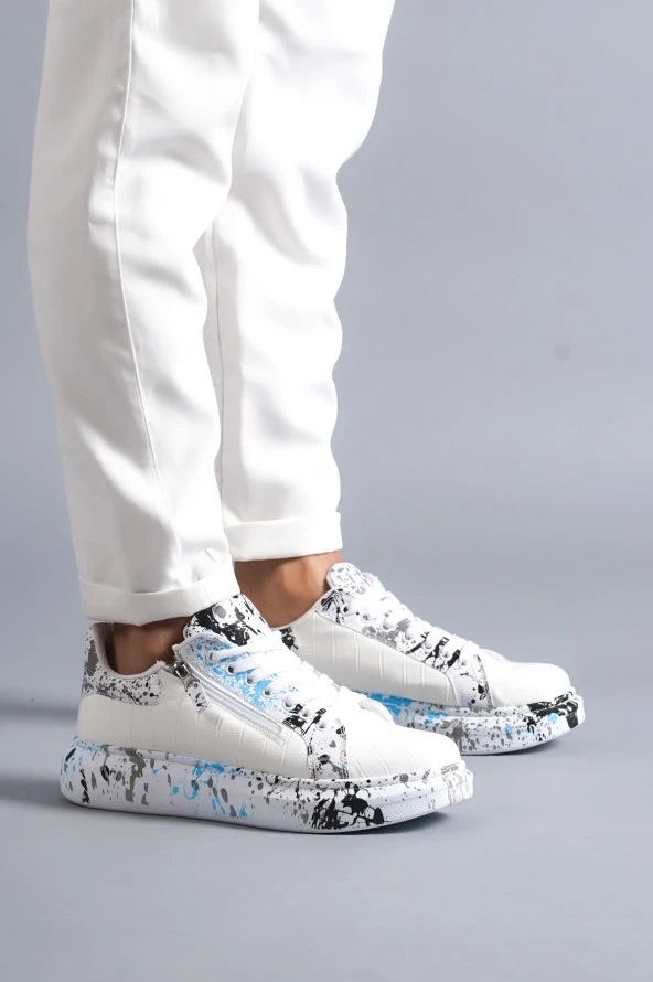 KB02 Crocodile  Beyaz Mavi Erkek Ayakkabı - Resim 2