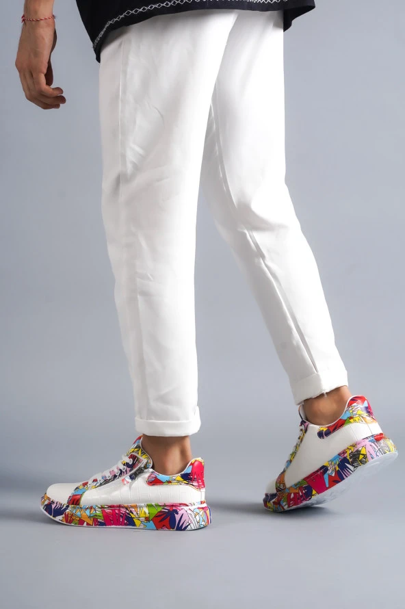 KB02 Crocodile  Beyaz Kırmızı Erkek Ayakkabı - Resim 3