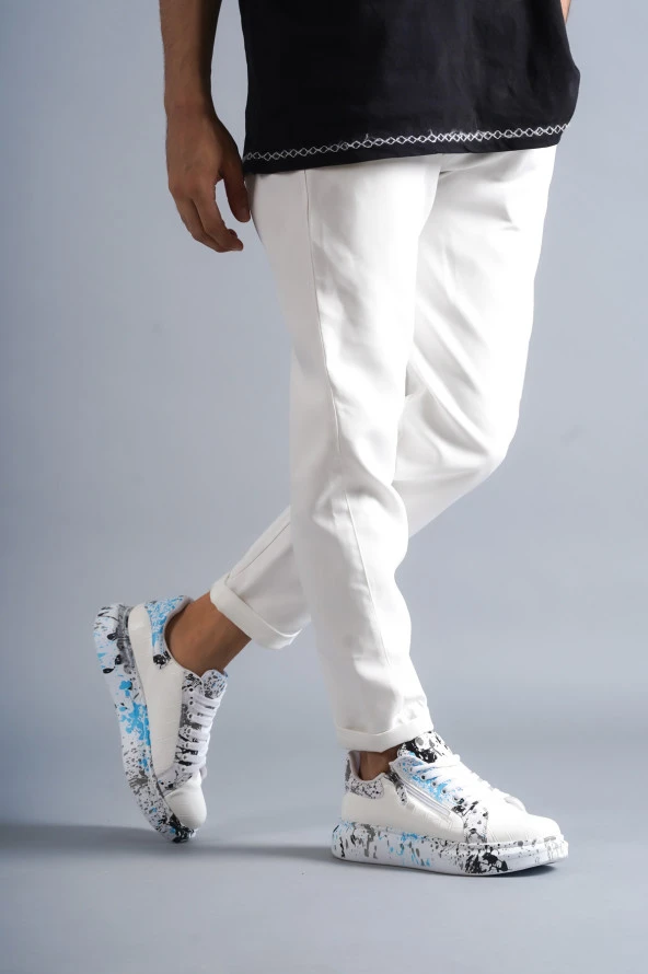 KB02 Crocodile  Beyaz Mavi Erkek Ayakkabı - Resim 3