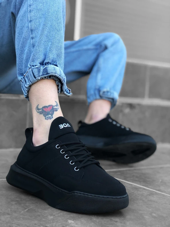 BA0163 Bağcıklı Erkek Yüksek Taban Siyah Spor Ayakkabı - 3