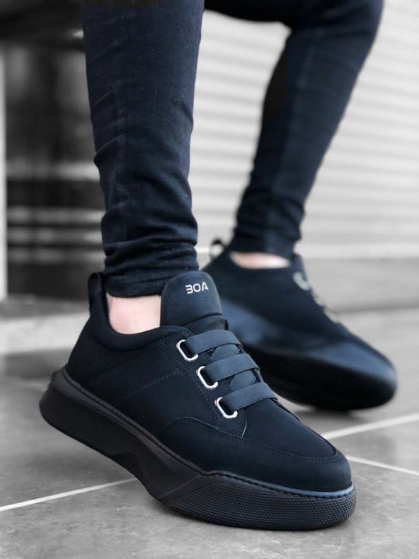 BA0160 Bantlı Erkek Yüksek Taban Siyah Spor Ayakkabı