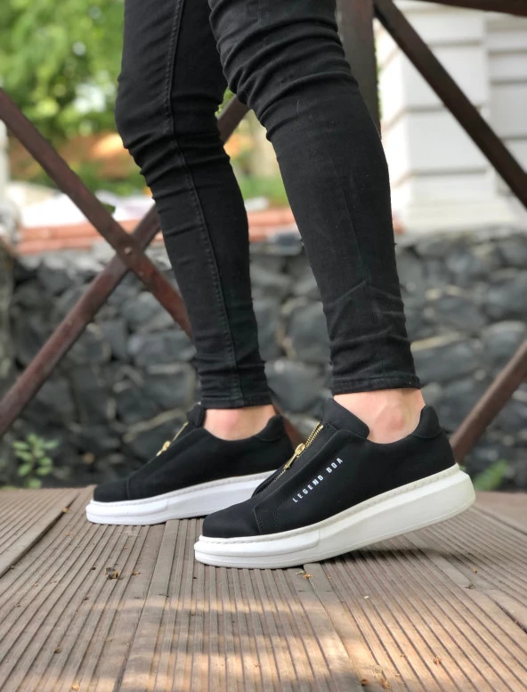 BA0310 BOA Kalın Yüksek Taban Fermuarlı Siyah Beyaz Erkek Ayakkabı - Resim 2