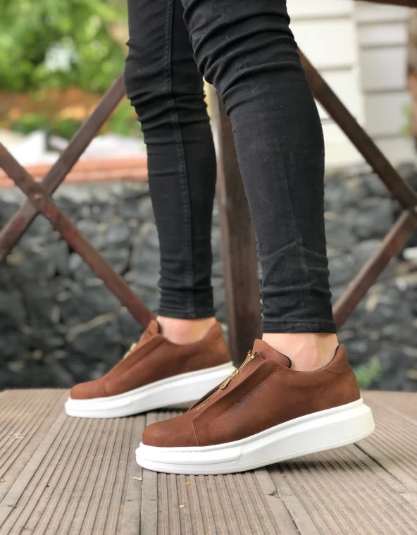 BA0310 BOA Kalın Yüksek Taban Fermuarlı Taba Beyaz Erkek Ayakkabı - 2