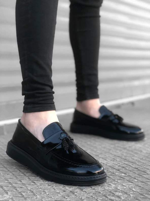 BA0005 Bağcıksız Yüksek Taban Klasik Rugan Kemerli Püsküllü Erkek Ayakkabı - Resim 3